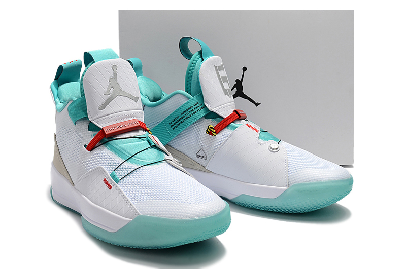 Men Air Jordan XXXIII White Gint Green Shoes
